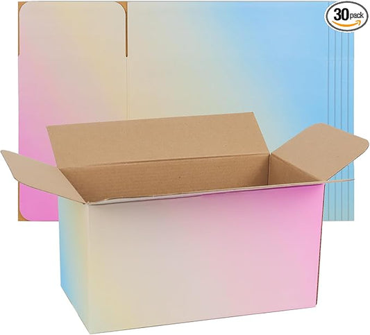 11x6x6 Inch Cute Colorful Shipping Boxes, 30 Pack Corrugated Cardboard Box, Mailing Packaging Boxes for Small Business