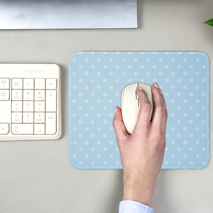 Mouse Pad for Desk with Stitched Edge, Premium Cute Washable Mouse Pads. Computer Mousepad with Non-Slip Rubber Base, Mousepads for Laptop, 9.25x7.75x0.12 inch (Aqua Dots)