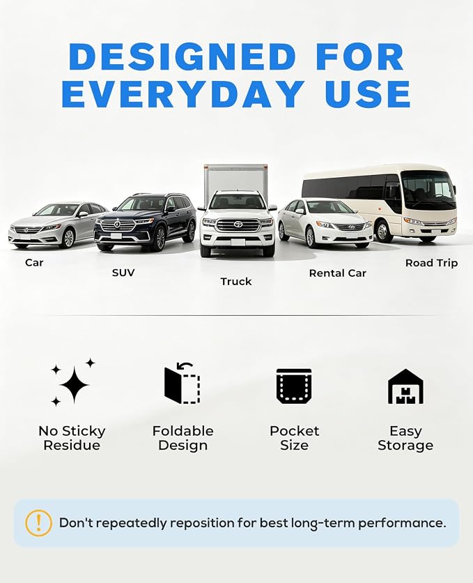 Jononser Magnetic Car Phone Holder for MagSafe, Nano-Gel Suction Cup Phone Mount for Dashboard & Windshield, Pocket-Size Foldable 360° Adjustable Car Mount for iPhone 17 16 15 14 13 12 Series, White