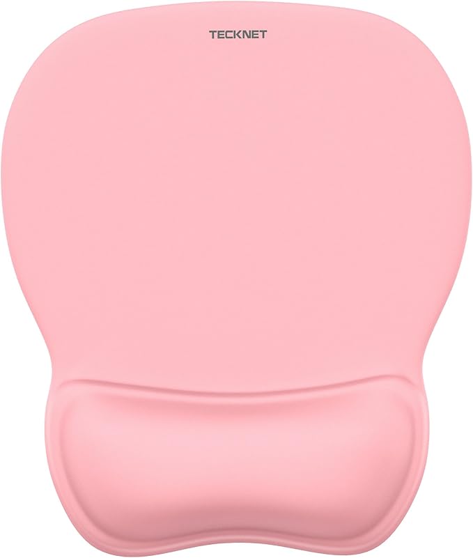 TECKNET Gel Mouse Pad with Wrist Rest, Ergonomic Office Mousepad with Wrist Support - Non-Slip & Smooth Surface Comfortable Desk Accessories Mat for Office, Gaming and Study - Pink