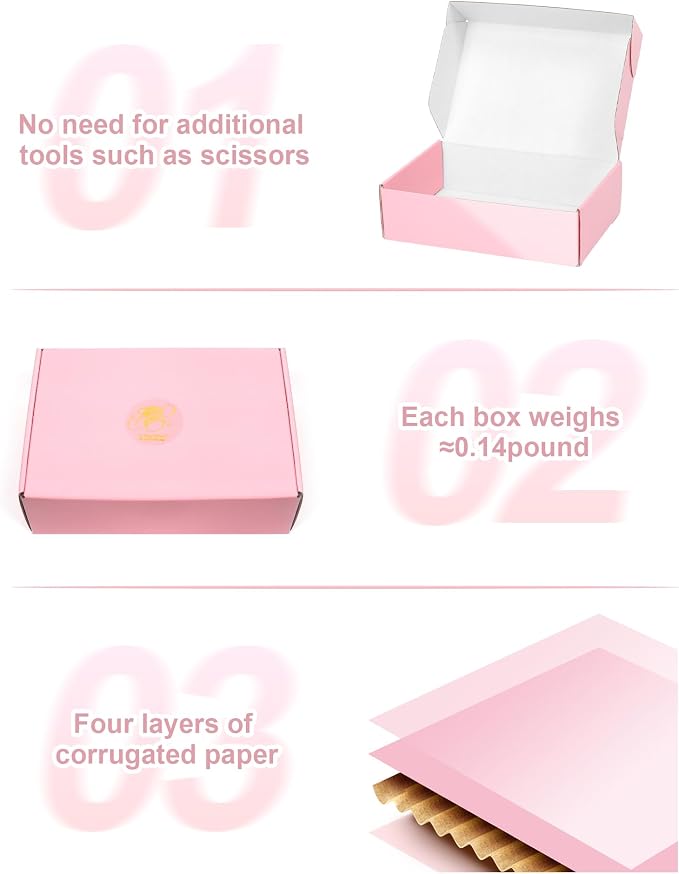 Shipping Boxes 7x5x2 Inch, Set of 50, Cute Pink Corrugated Cardboard Boxes, Mailer Packaging Boxes for Small Business Gift Literature Shipping