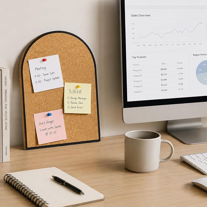 Self-Adhesive Arch Pin Cork Board, 10.4" x 14.4" 1/2" Thick (Black)