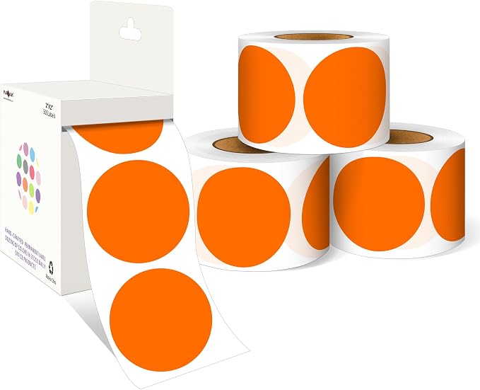 PARLAIM 2 Inch Round Adhesive Color-Code Dot Stickers,4Rolls/2000 per Rolls dots Label Dispenser Box, Circle Stickers Label Inch Coding Labels (Orange)