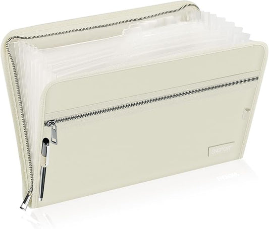 ENGPOW Expanding File Folder,Fireproof 13 Pockets Document Organizer Bag | Accordion File Organizer with Zipper＆Labels,Portable Home Travel Safe Storage for Important Files,Papers,Letter Size,Beige