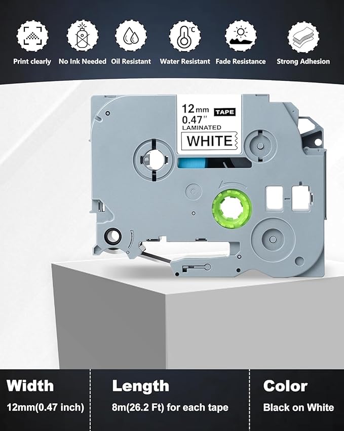 Replace for Brother Label Maker Tape 12mm 0.47 Laminated Black on White P-Touch Label Tape Smudge-Proof Easy Peeling Compatible with Tz-231 PT-D210 H110 D220 D400 D410 D600 4-Pack