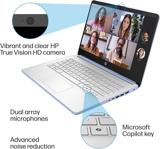 HP Pavilion Laptop 2026 Notebook for Students & Remote Work, Intel N150, 16GB RAM, 128GB Storage, 256GB SD Card, Lightweight, Long Battery Life, Wi-Fi 6, 1 Year Office 365, Win 11 Home S, Steel Blue