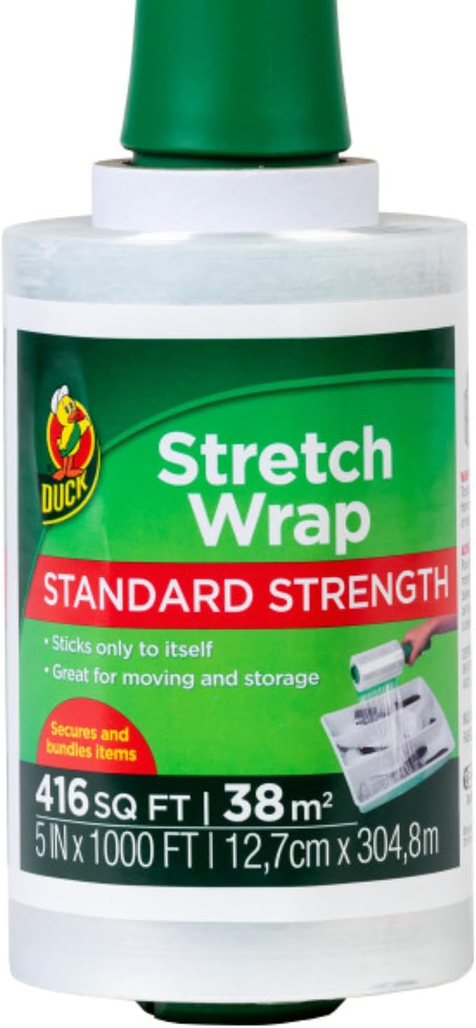 Duck Brand Stretch Wrap Roll, Clear Plastic Wrap for Moving, 5 in x 1000 ft, 1 Pack, White (285849)