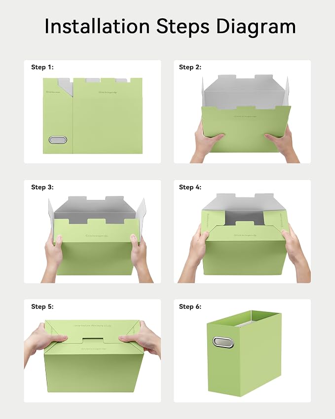 Portable Collapsible Cardboard File Box with Handle for Letter-Size | 2-Pack. Stainless Steel Handle. Label Stickers Included. Fits Letter Folders (Not Included). Home, Office, School, Dorm, Tax.