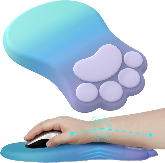 L-SPOUTTO Ergonomic Mouse Pad with Wrist Rest,Cute Mouse Pad Wrist Support | Cat Paw Comfortable Massage Design,Computer Pain Relief Mousepad with Non-Slip PU Base for Desk Laptop Gaming,Purple&Green