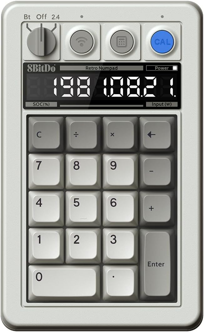 8Bitdo 18 Key Retro Mechanical Numpad, Supports PC & Standard Calculator Mode, Hot-swappable, PC Calculator Shortcut Button, Bluetooth/2.4G/Wired for Windows and Android - M Edition