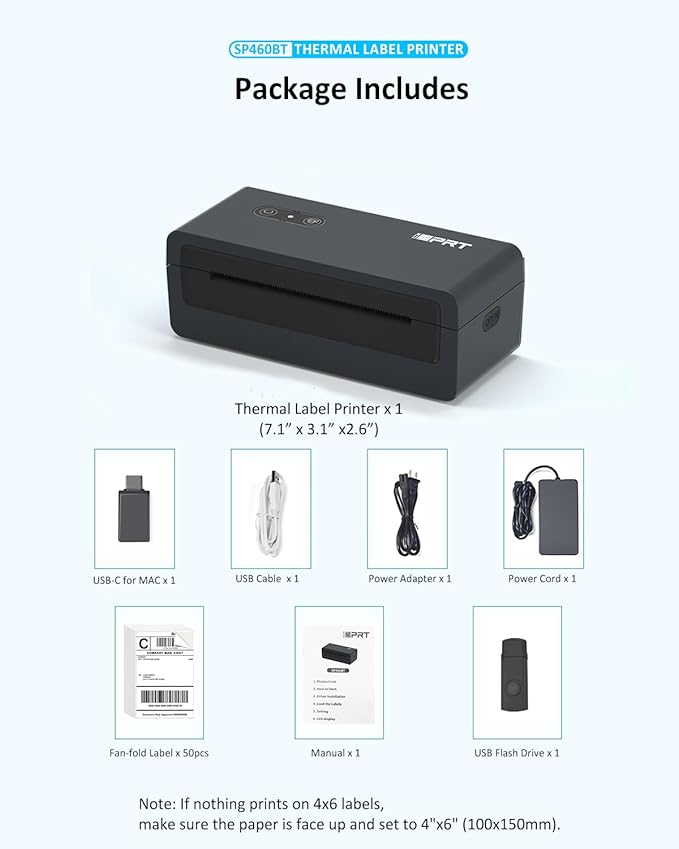 iDPRT Bluetooth Thermal Shipping Label Printer, 4x6 Wireless High-Speed Label Maker for Small Business, Compatible with Android, iPhone, Windows & Mac for Amazon, Ebay, Shopify, USPS, SP460BT