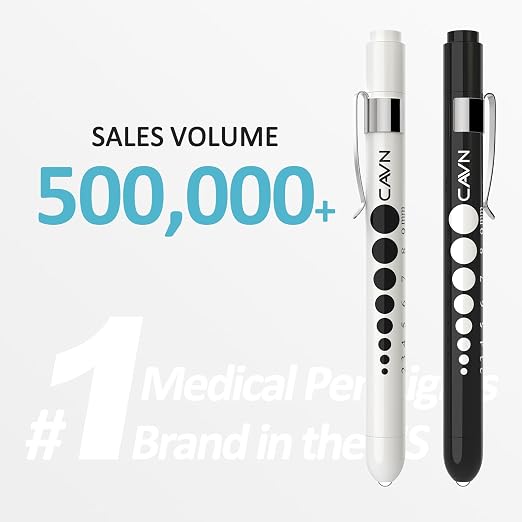 CAVN Pen Light with Pupil Gauge LED Penlight for Nurses Doctors | 2 Pcs Reusable Medical Penlight for Nursing Students (Black/White)