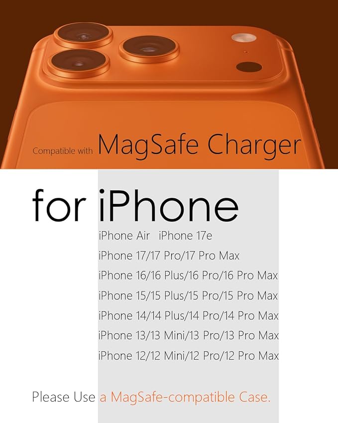 Mag Safe Charger Stand for iPhone 17/Air/16/15/14/13/12,15W Fast Charging | Magnetic Wireless Charger Compatible with MagSafe Suitable for Desk or Bedside (No Adapter/Angle Fixed)