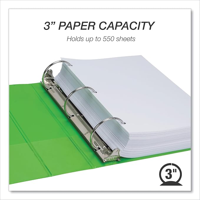 Samsill Earth’s Choice™, Durable Fashion Color 3 Ring View Binder, 3 Inch Round Ring, Up to 25% Plant Based Plastic, Eco-Friendly, USDA Certified Biobased, Lime Green, Value 2 Pack (U86878)