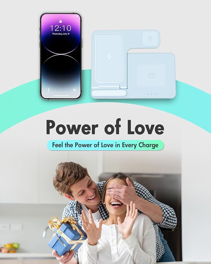 GETPALS Wireless Charger iPhone Charging Station for Apple Multiple Devices | 3 in 1 Charger Stand for iPhone 17 Pro Max 17e 16 16e 15 14 13 12 & Watch Series 11-2 SE Ultra & Airpods 4 3 Pro, Blue