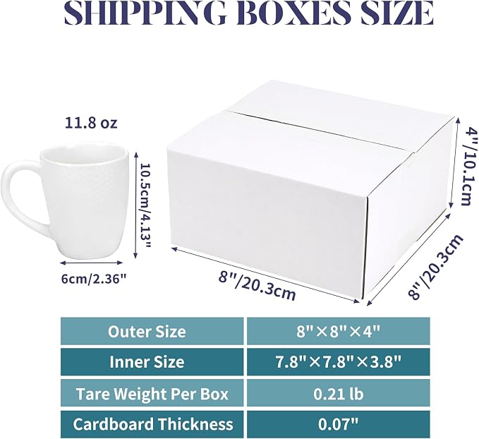 Small Shipping Boxes 8x8x4 Set of 6 | White Corrugated Cardboard, Box for Packaging Small Business Mailing Moving Gifts Wrap, Easy Assemble