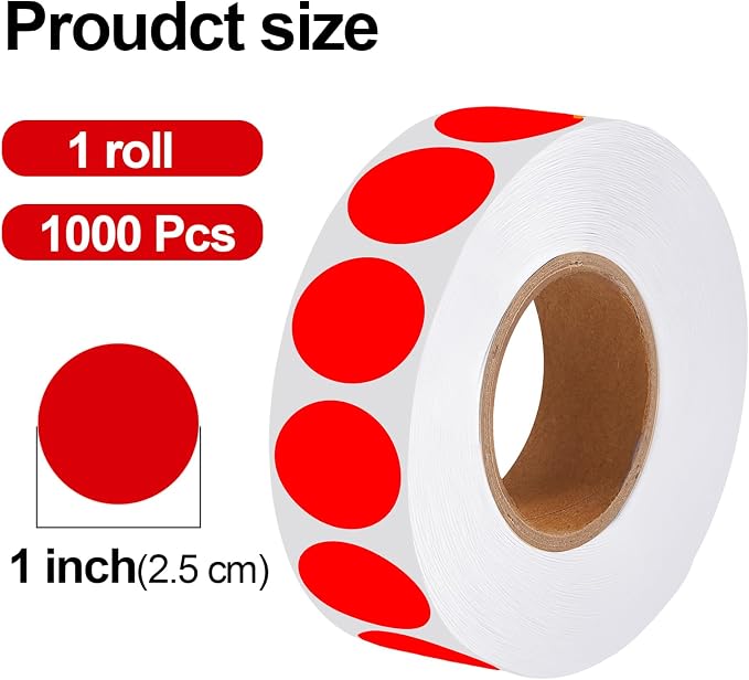 1000 Pcs Round Stickers 1 Inch Color Circle Dot Stickers Code Labels for Office Shop Yard Sale Home Classroom Marking (Red, 1 inch)