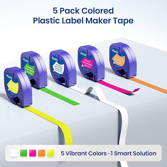 5 Pack Compatible with Dymo Letratag Label Maker Refills 12mm x 4m(1/2" x 13') for Labeler Letra Tag 200B LT 100H 100T Plus, Replacment for Dymo Label Tape Colored Plastic Label Maker Tape
