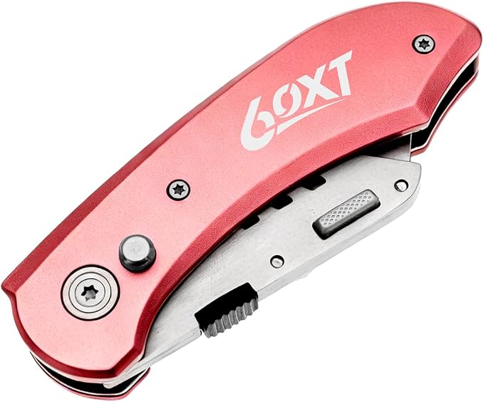 Utility Knife Folding Safety Lock Quick Change with 10 Extra SK5 Replacement Blade Lightweight Aluminum Handle & Pocket Clip Multi-Use Box Cutter Office Home Art Diy Great Gift Choice (New.Red)