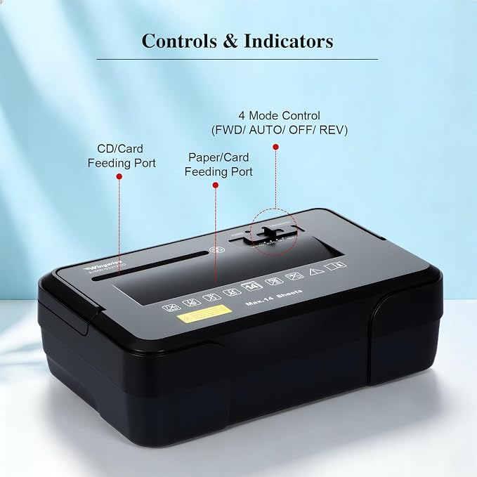 Wingwise 14 Sheets Paper Shredder for Home Office | P-4, 2 Mins Runtime, 5.5 gal, Cross Cut, Shreds Credit Cards & CDs