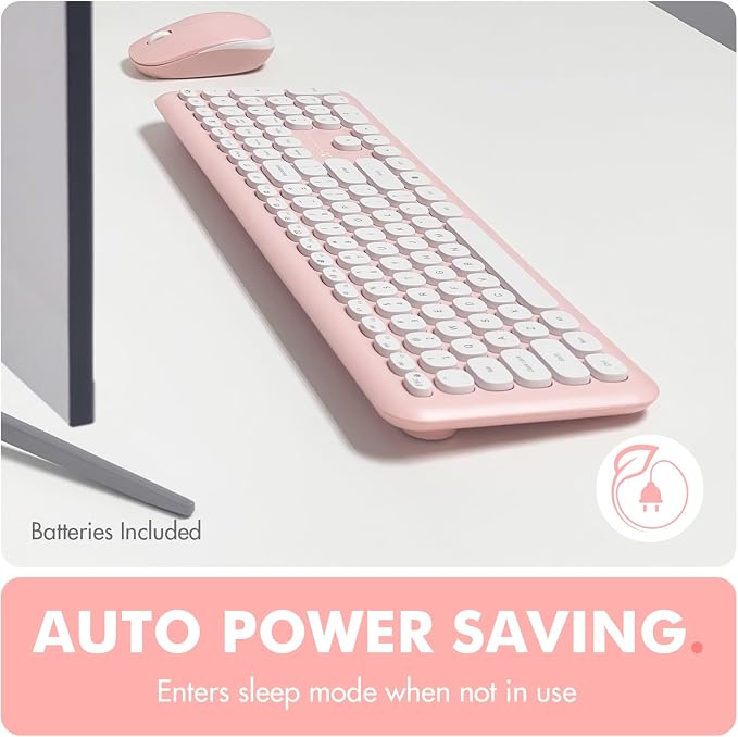 X9 Pink Keyboard and Mouse Wireless | Cute Wireless Keyboard and Mouse Combo - Transform Your Space with a Colorful Keyboard and Mouse Set for PC Laptop and Chrome (Pink/White)