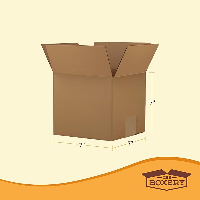 The Boxery Cube 7 x 7 x 7-inch Corrugated Cardboard Boxes, Small | Pack of 25 for Shipping, Moving, and Storage, Curbside Recyclable, Strong Wholesale Bulk Boxes