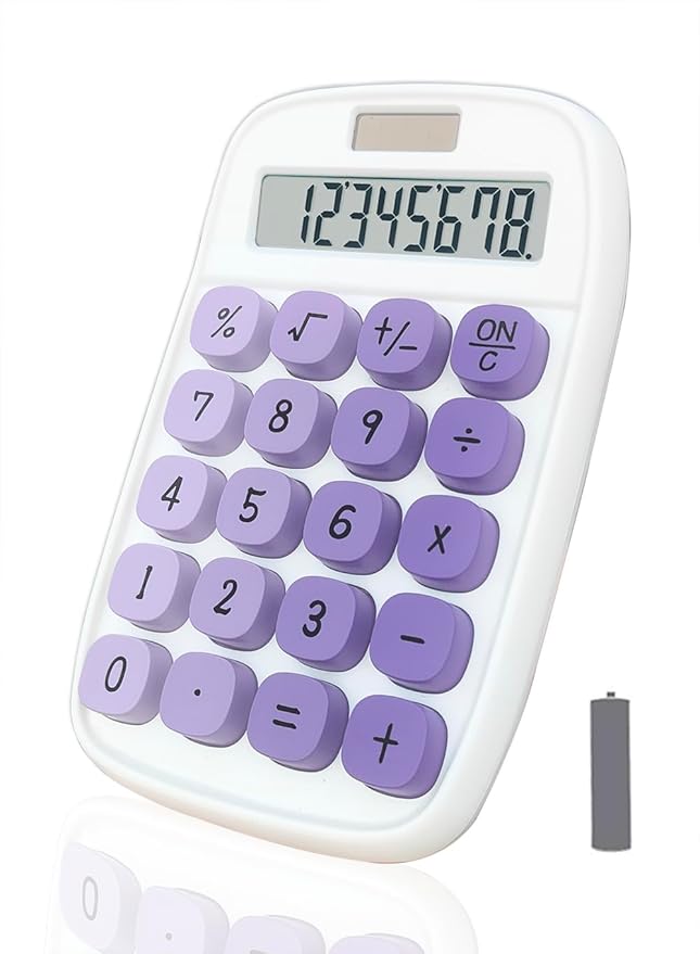 Lofree Calculator, Clicky Calculator(White and Purple) | Large LCD Display 8 Digit Tilt Screen and Big Button for Teachers Students Basic Office