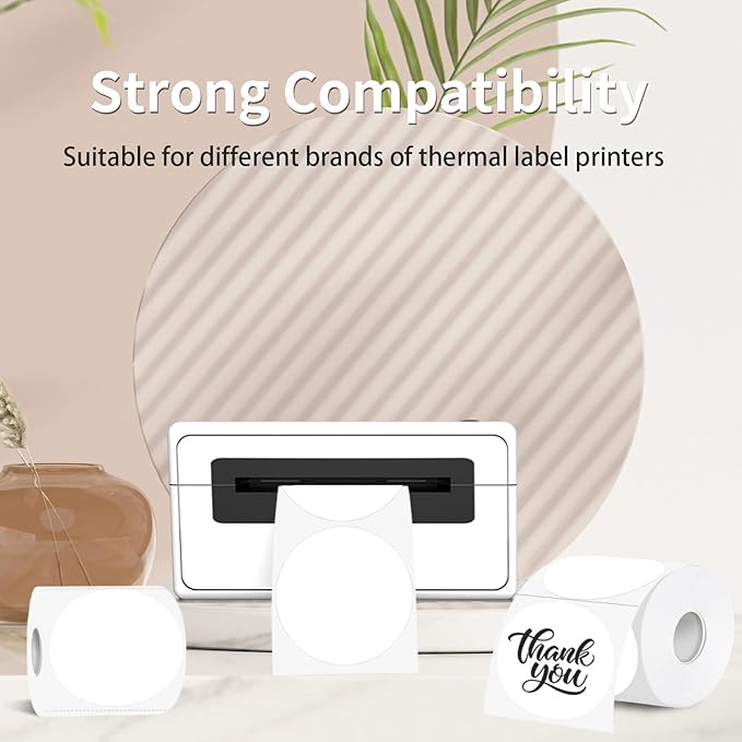 3 Inch Thermal Label,White Round Thermal Printer Label,Waterproof Thermal Stickers for DIY Logo Design,Name Tag,Thanks Card 300 Labels/Roll (White)