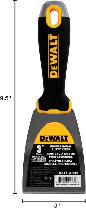 DEWALT 3" Putty Knife | Stainless Steel w/Soft Grip Handle | DXTT-2-139