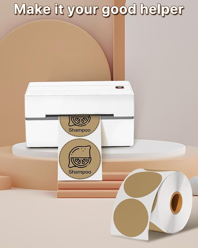 3 Inch Round Thermal Printer Label Stickers Self-Adhesive Circle Convenient Multi-Purpose Blank 3" Sticker Roll for Family Classification, DIY Envelope and Gift Sealing, Brown (500Pcs)