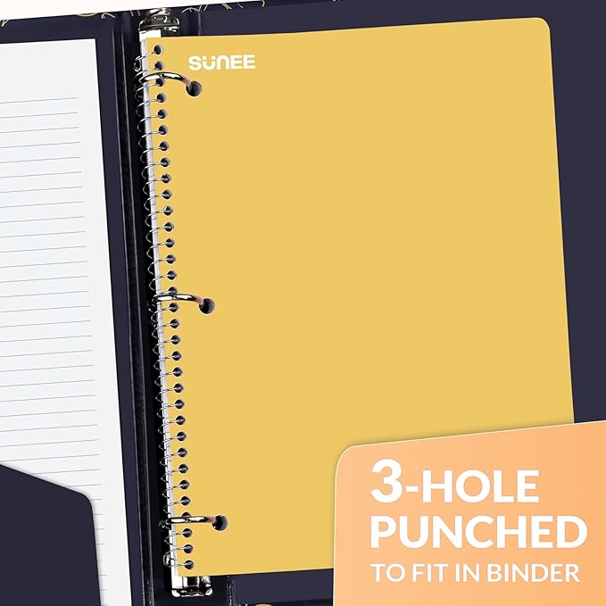 SUNEE Spiral Notebooks, 3 Pack, 1-Subject, College Ruled Paper, 8" x 10-1/2", 70 Sheets per Notebook, Assorted Colors Spiral Notebooks for School (Yellow, Red, Sage Green)