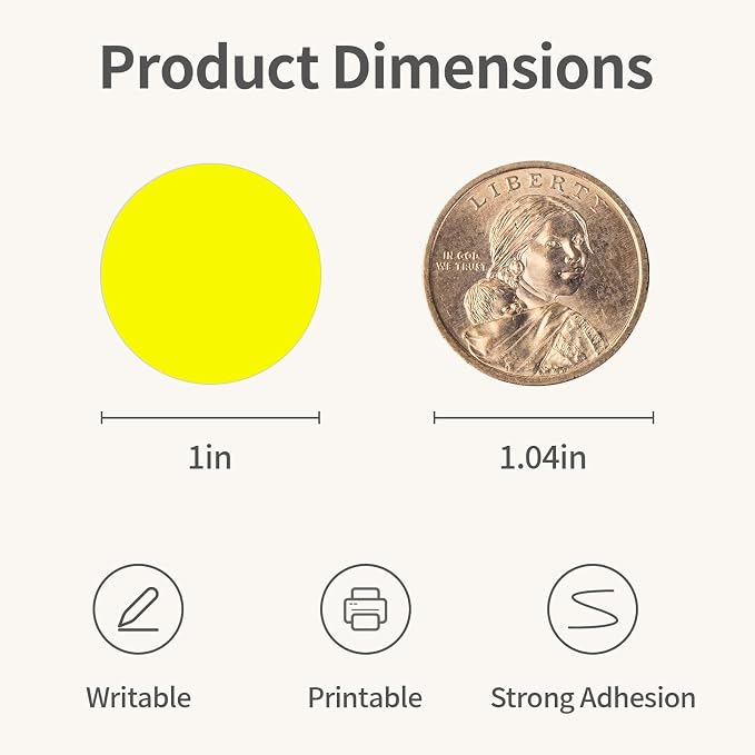 1" Yellow Dot Stickers 1050 PCS Circle Round Color Coding Label | Used for manual labor in kindergartens, garage yard price sales, organizing activity color groups,marking spice bottles