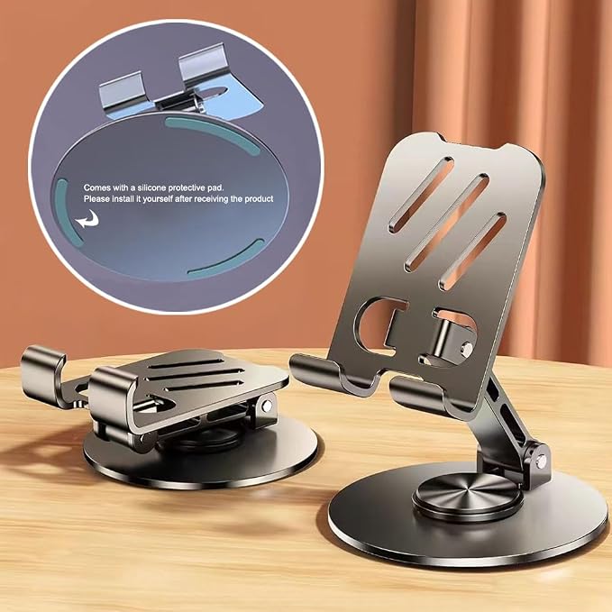 Cell Phone Stand 2 Pack,Angle Height Adjustable Cell Phone Holder for Desk,Foldable Desktop Phone Holder Cradle Dock with Silicon Pad Compatible with All Mobile Phones (Dark Gray)