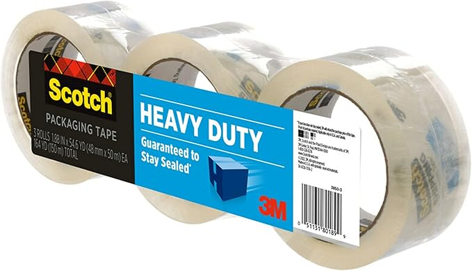Scotch Heavy Duty Shipping Packing Tape, Clear, Holiday Shipping Supplies, 1.88 in. x 38.2 yd., 3 Rolls