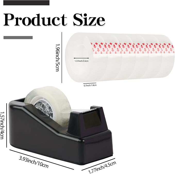 Desktop Tape Dispenser with Nonskid Base,Includes 12Rolls of Tape | [Black] [Transparent Tape (0.71” x 1000” Per Roll)] [Heavy-Duty Non-Slip Office Tape Dispenser for Home, Office]