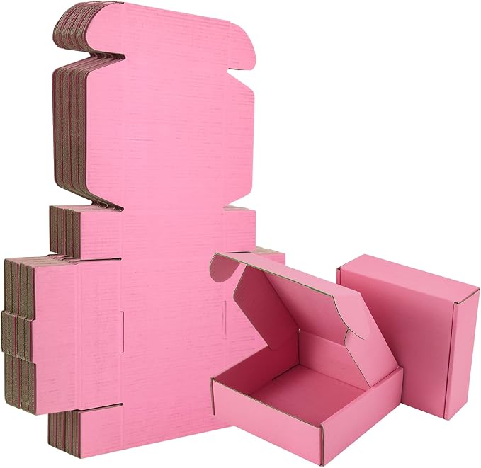 25 Pack Small Shipping Boxes Pink Corrugated Cardboard Box 7x5x4 inches，Corrugated Box for Packaging Small Business,Mailing Packing Literature Mailer,Shipping Gift Boxes