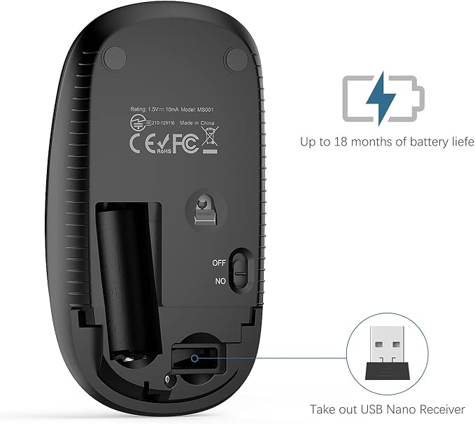 VssoPlor Wireless Mouse, 2.4G Computer Laptop Mouse, Black Sapphire Blue | Slim Portable Mouse, Plug & Play USB Nano Receiver, Quiet Silent Optical Mice for Notebook, PC, Laptop, Computer