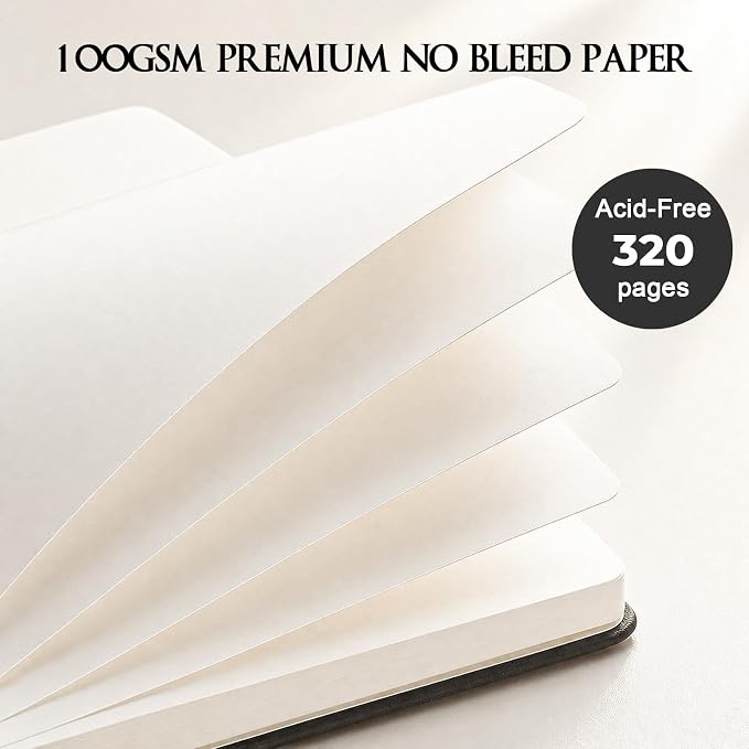 5 Pack Blank Journal, Hardcover Sketchbook, 320 Pages Blank Notebook, A5 | Cost-Effective 5 Pack 1600 Pages, 100gsm No Bleed Paper, Leather Hardcover, Lay-Flat for Sketching, Writing & Journaling