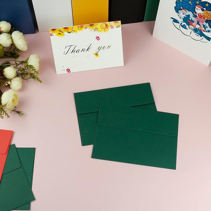 YINUOYOUJIA 50 Packs of A7 envelopes for invitation, 5x7 envelopes for Cards-Self Seal, Square Flap, Great for Wedding, Baby Shower, Mailing, Birthday Party (green)