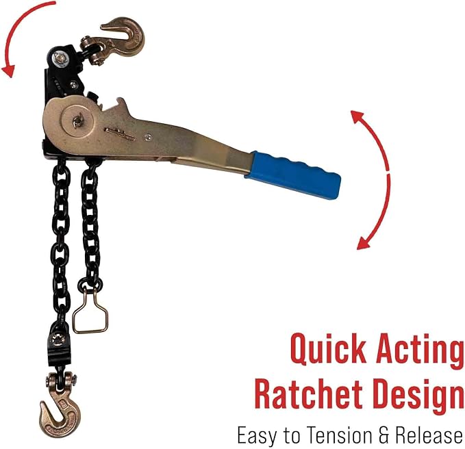 Mytee Products 1/4" - 5/16" Easy Ratchet Chain Binder with Grab Hooks & 2500 lbs WLL - Grade 70 Heavy Duty Tie Down Ratchet Load Binder for Flatbed Trailers & Trucks