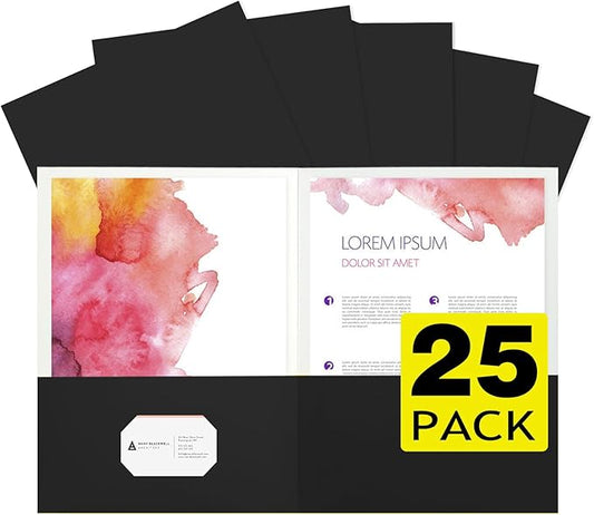 25Pcs Black Two-Pocket Heavyweight File Folder,Letter Size,Paper File Folder for School Office Home Bussines