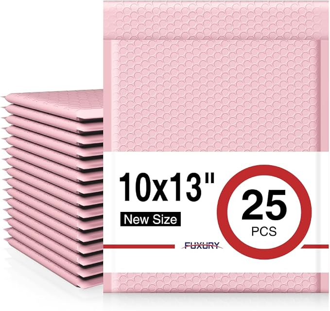 Fuxury Bubble Mailers 10x13 Inch Light Pink 25 Pack Opaque Padded Envelopes | for Clothing, Books, Makeup & Accessories, Self Seal Shipping Bags for Small Business