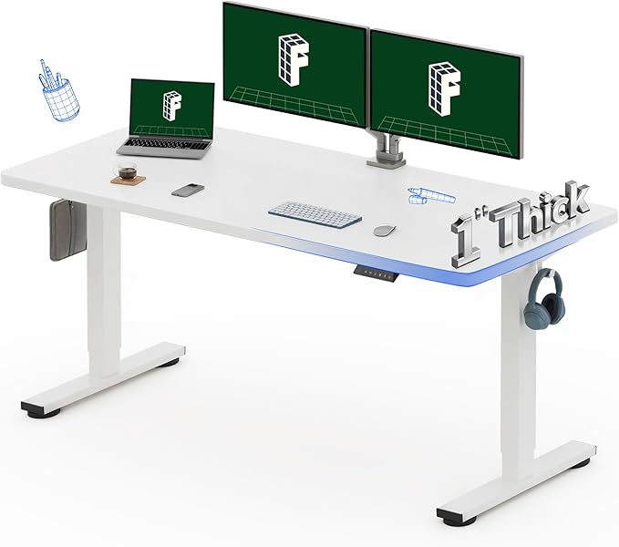 FLEXISPOT One-Piece Electric Standing Desk, 60 x 24 Inches Adjustable Desk with Seamless Desktop, Memory Controller Height Adjustment (White Frame + White Desktop, 2 Packages)