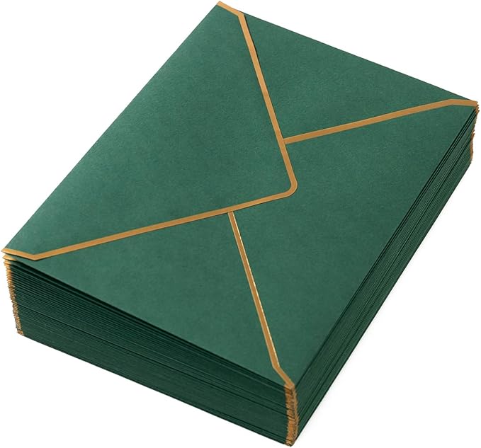 100 Pack Christmas A7 Envelopes 5x7 Envelopes Green Red with Gold Border for Office, Wedding Gift Cards, Invitations, Graduation, Baby Shower, Parties, 5.32 x 7.28 Inches