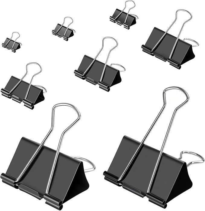 OWLKELA 80 Pcs Binder Clips, Assorted Sizes, Black | Metal Paper Clamps, Paper Binder Clip, Ideal for Office, Home and School Supplies