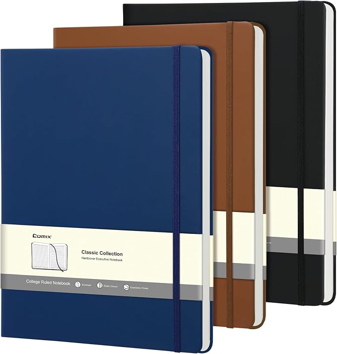 Comix 3 Pack A4 Lined Journal Notebooks, 208 Pages, Large Size-8.5" x 11" | Hardcover Journaling Notebooks for Men & Women- Fits for Work, Office, Business, School, Notes Taking & Writing
