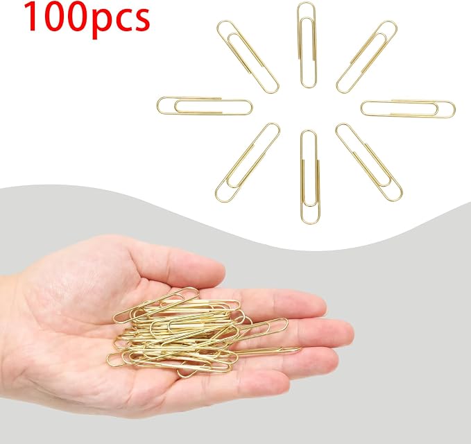 100 Pcs Gold Paper Clips, 2 Inch (50mm) Colorful Paperclips | Reusable Big Paperclips, Colored Jumbo Paper Clips, Rust Proof, for Office, School, DIY, Bookmarks and Document Organization