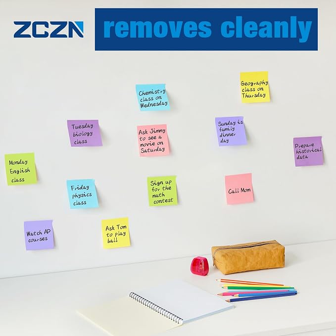 ZCZN 400 Sheets Pop-up Sticky Notes, 3 x 3 Inches, 4 Pads Assorted Color Self-Stick Notes, 100 Sheets/Pad, (Rose Red, Light Green, Yellow, Light Blue)