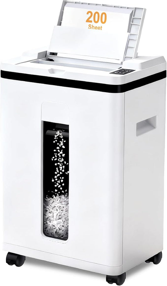 200-Sheet Auto Feed Paper Shredder, Touchscreen Heavy Duty Shredders, 40 Min Non-Stop, P-5 Ultra Security Commercial Shredder for Home Office, Micro Cut with Wheels, 5.8 Gal Bin, <60 dB