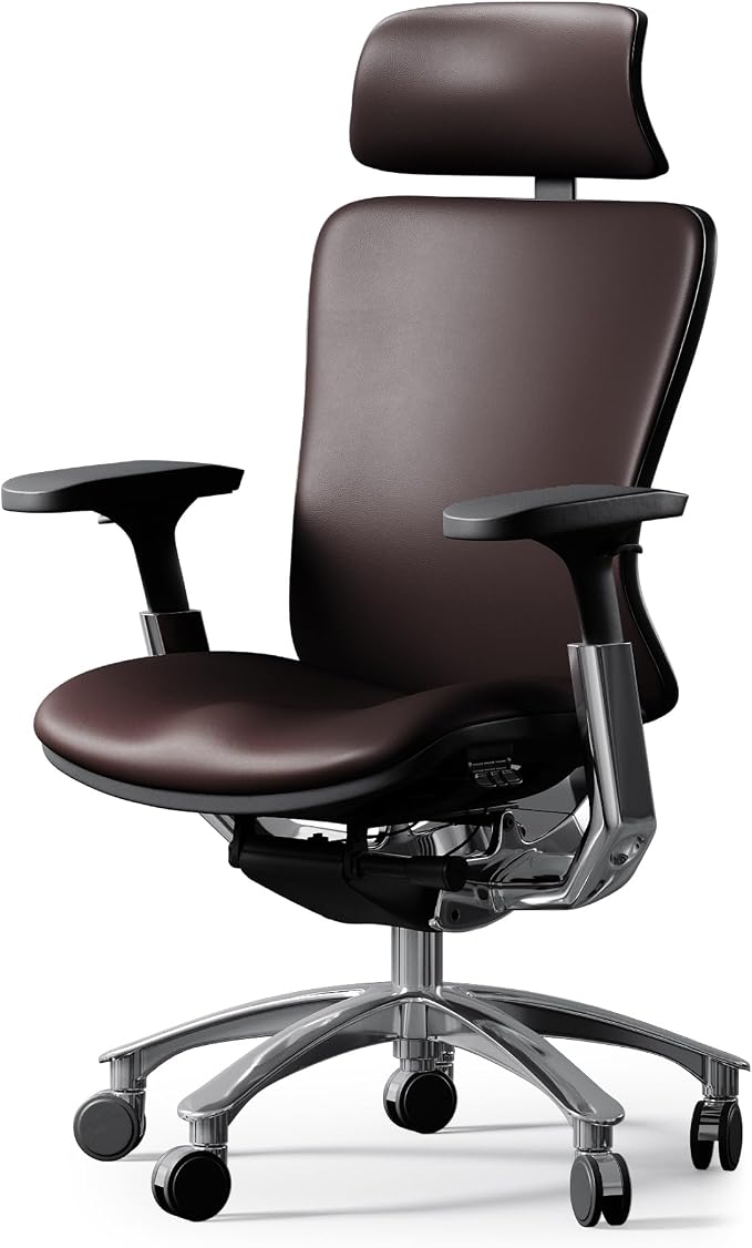 TOMU Genuine Leather Office Chair - Ergonomic Executive Office Chair for Boss and Manager, with Adjustable armrest, Headrest, Lumbar Support and Reclining Back- Luxury and Commercial